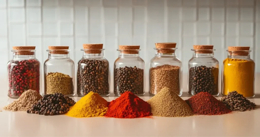 Global Spice Blends in a Cozy Kitchen Setting