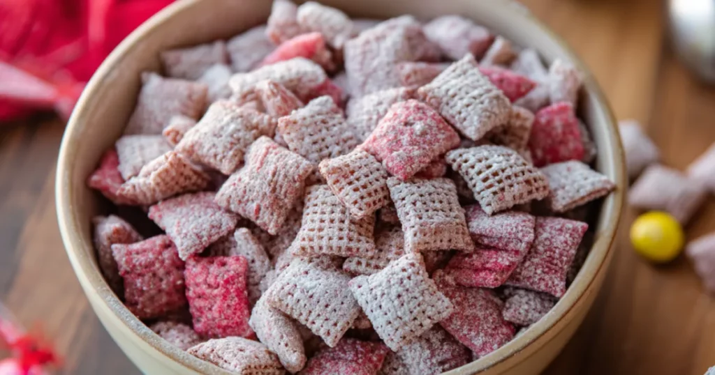 Muddy buddies recipe – Chex cereal coated in chocolate, peanut butter, and powdered sugar