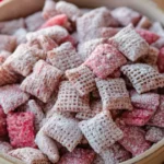 Muddy buddies recipe – Chex cereal coated in chocolate, peanut butter, and powdered sugar