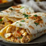 Cheesy garlic chicken wraps with crispy tortilla and creamy filling
