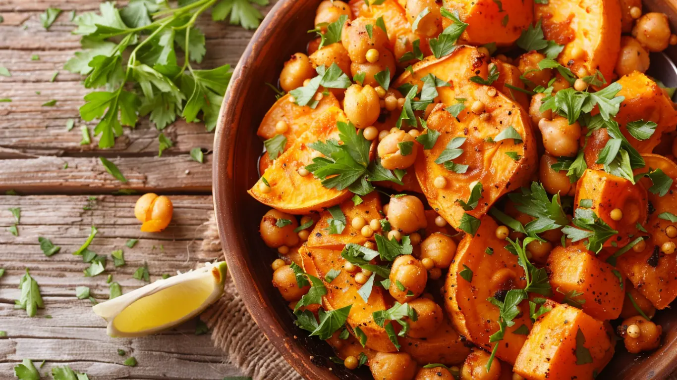Golden sweet potato and chickpea casserole- Hero