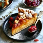 Close-up of sliced vegan superfood galette showing soft almond flour texture and berries inside.
