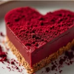 Heart shaped no-bake red velvet cheesecake with cream cheese filling and cookie crust
