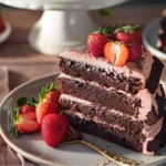 Strawberry chocolate cake with ganache and fresh strawberries