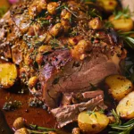 Boneless leg of lamb slow cooker or oven braised served tender with herbs